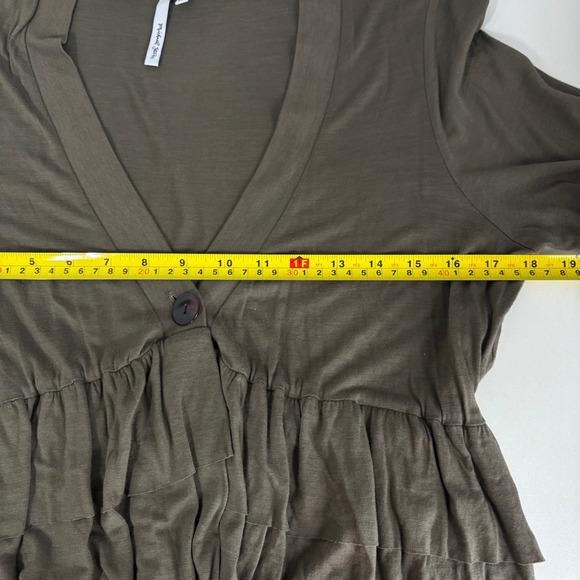 Michael Stars Sz 2 Olive Green Long Sleeve Peplum Cardigan Button Front Ruffle - Picture 5 of 5